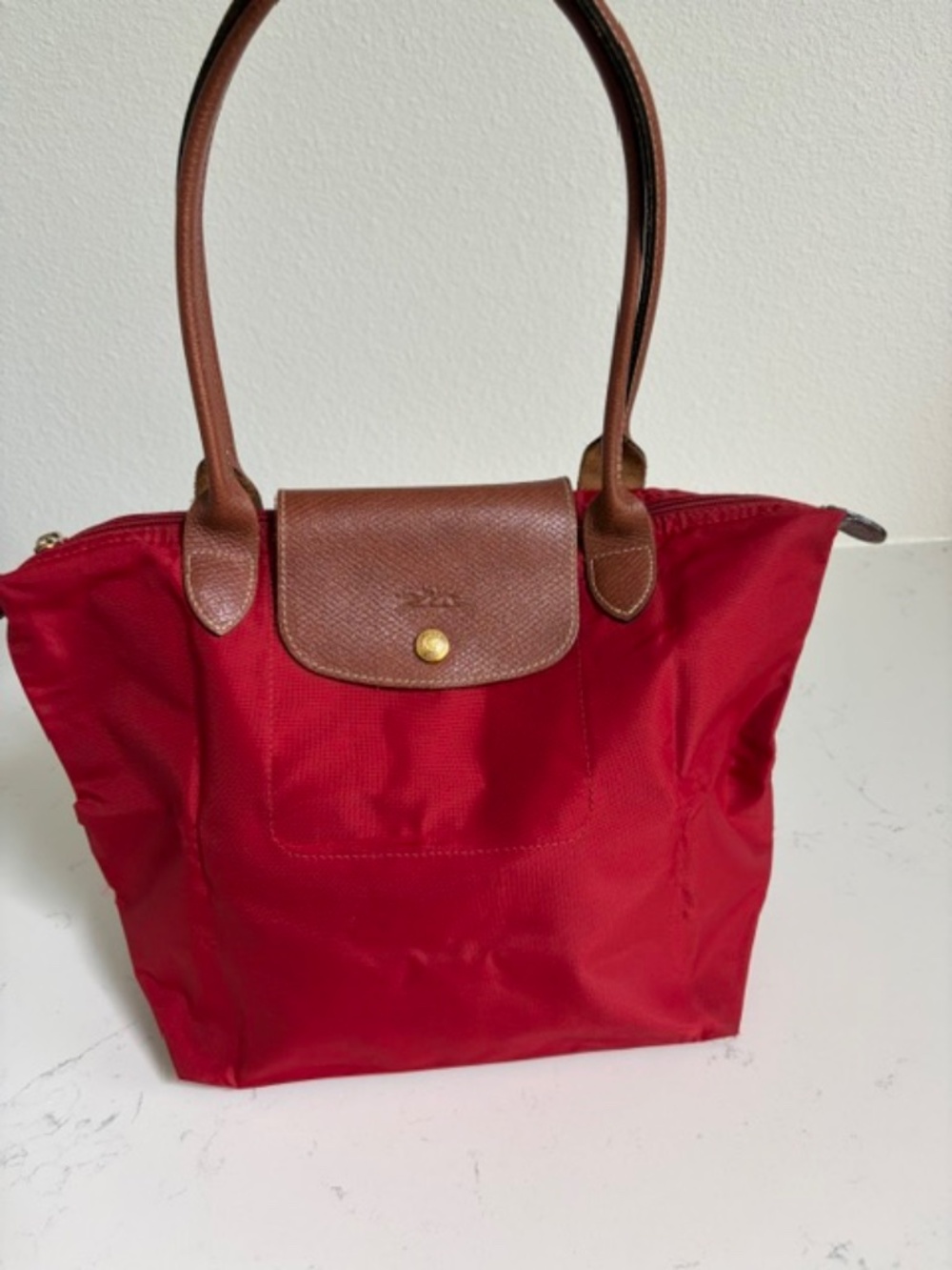 Longchamp Le Pliage Small Red Long Handle Shoulder Tote Discontinued - Picture 5 of 6